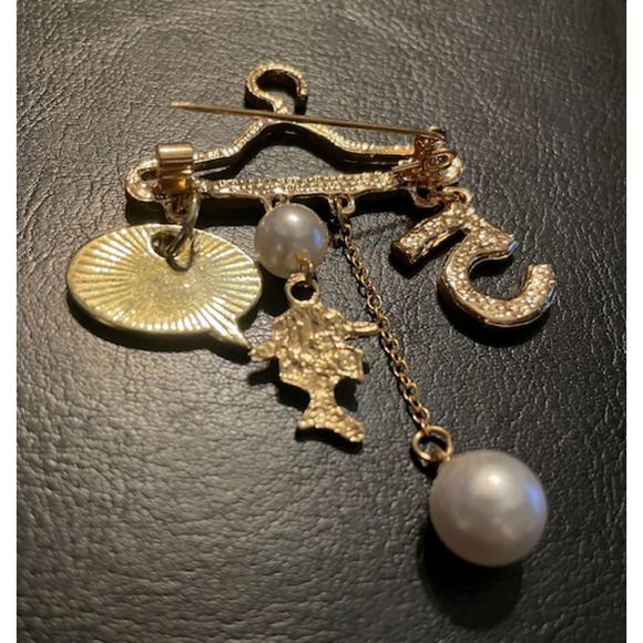 Gold Hanger Brooch Pin with Charms - Picture 2 of 4